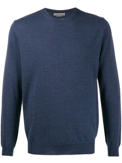 Corneliani Men's Garment-washed Wool Crew Jumper In Blue