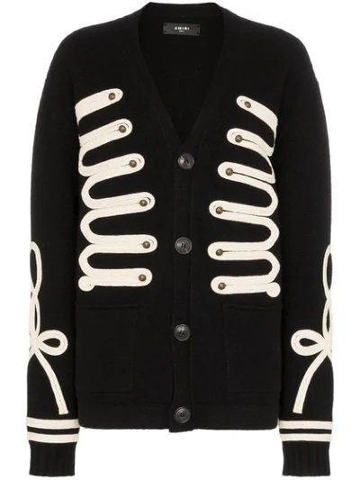 Amiri Appliqued Wool And Cashmere-blend Cardigan In Black