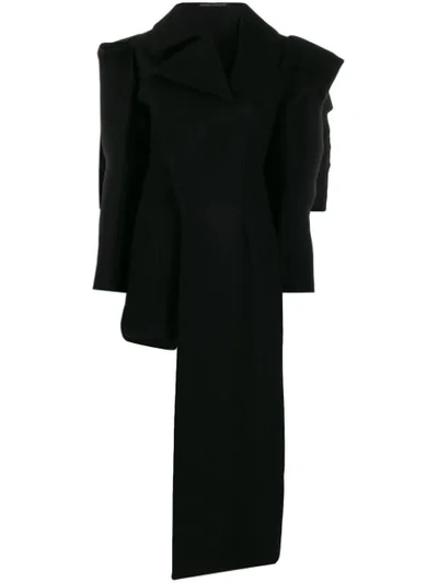 Yohji Yamamoto Asymmetric Folded Coat In Black