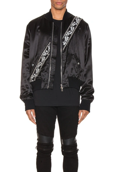 Amiri Crystal-embellished Satin Bomber Jacket In Black