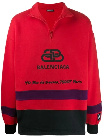 Balenciaga Rive Gauche Half-zip Cotton Sweatshirt In Red