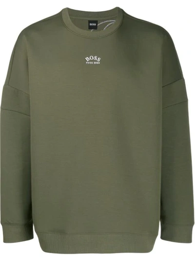 Hugo Boss Relaxed-fit Embroidered Logo Sweatshirt In Green