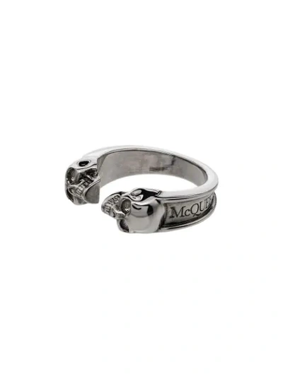 Alexander Mcqueen Double Skull Ring In Silver