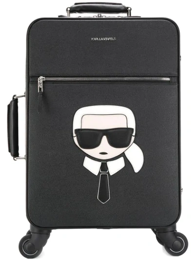 Karl Lagerfeld Iconik Karl Luggage Trolley In Black