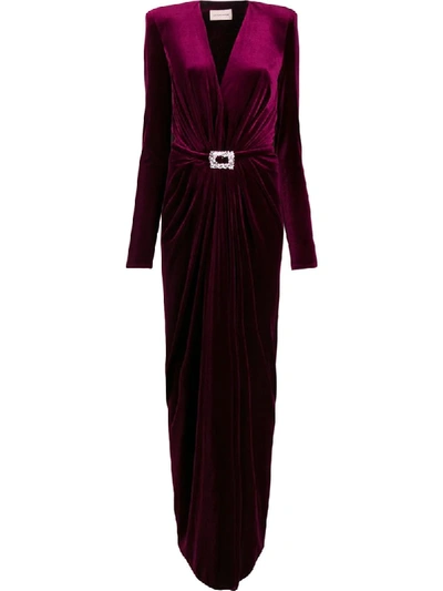 Alexandre Vauthier Plunge Neck Velvet Gown In Sm000 Burgundy