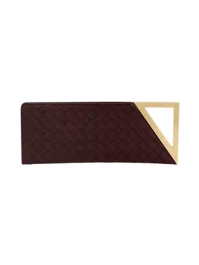 Bottega Veneta Intrecciato Burgundy Ladies Clutch In Red,gold