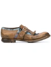 Church's Leather Monk Shoes With Printed Fabric In Brown/multi