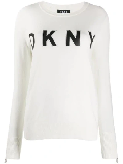 Dkny Letter Logo Print Fine Knit Sweater In Ivory Black