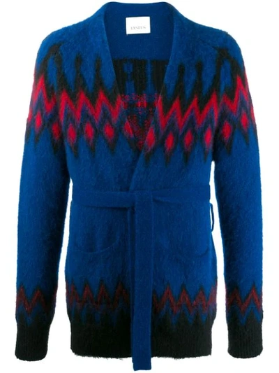 Laneus Geometric-print Belted Cardigan In Blue