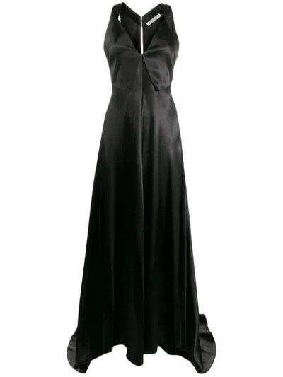 Philosophy Di Lorenzo Serafini V-neck Waxed Satin Gown In Black