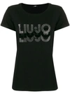 Liu •jo Crystal Embellished T-shirt In U9410 Nero Trilogo