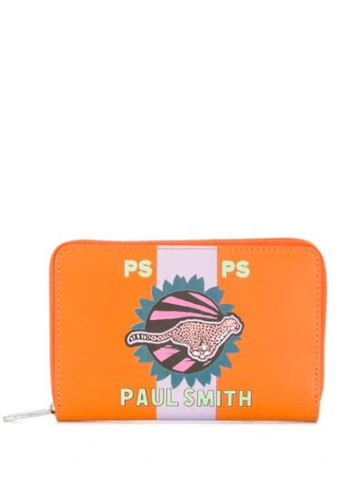 Ps By Paul Smith Cheetah Print Wallet In Orange
