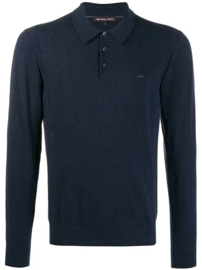 Michael Kors Long Sleeve Polo Shirt In Blue