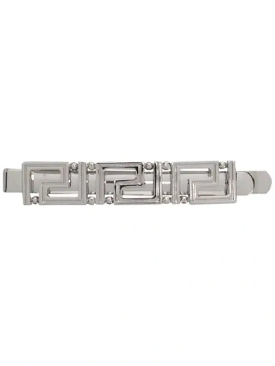 Versace Greek Key Motif Hair Clip In Silver