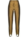 Mugler Metallic Stirrup Trousers In Gold