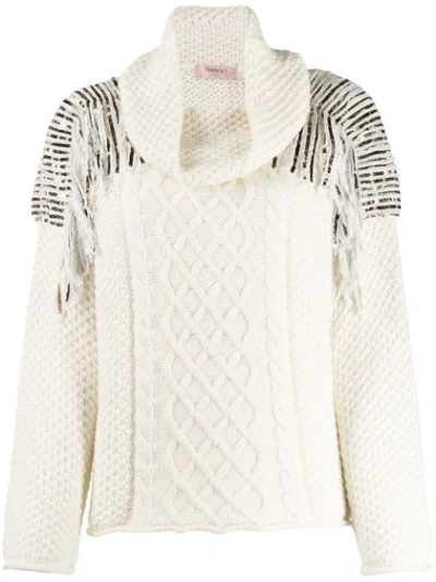 Twinset Sequin-embellished Cable-knit Jumper In White