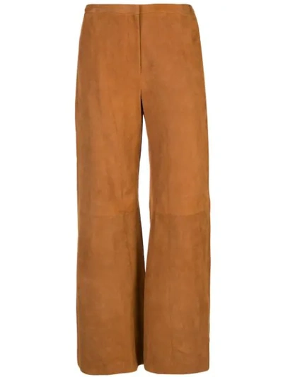 Khaite Suede Effect Palazzo Pants In Brown