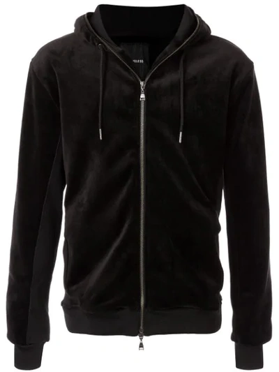 Loveless Velour Zipped Hoodie In Black