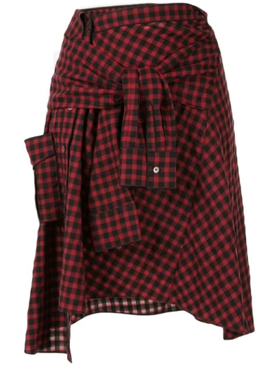 Portspure Checked Tied Sleeves Skirt In Red