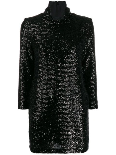 Fabiana Filippi Roll-neck Sequined Mini Dress In Black