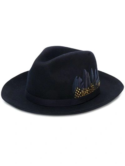 Paul Smith Felt Feather-detail Fedora Hat In Navy