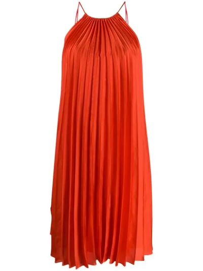 Stella Mccartney Bow-detailed Pleated Satin Maxi Dress In Red