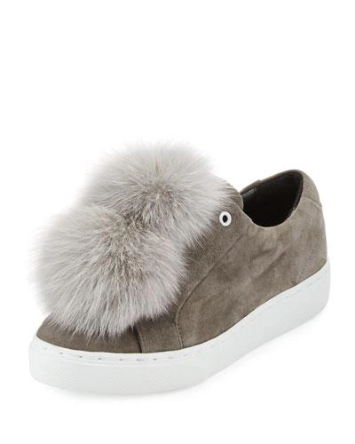 Here/now Heather Fur Pompom Sneakers, Gray