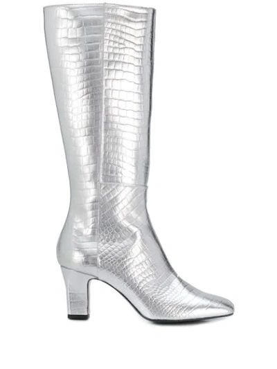 Les Petits Joueurs Metallic Pointed Boots In Silver