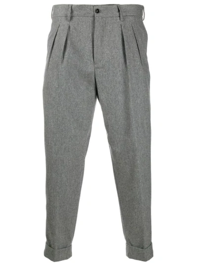 Pt01 Feather Detail Tailored Trousers In Grey