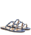 Valentino Garavani Rockstud Caged Flat Slide Sandals In Blue