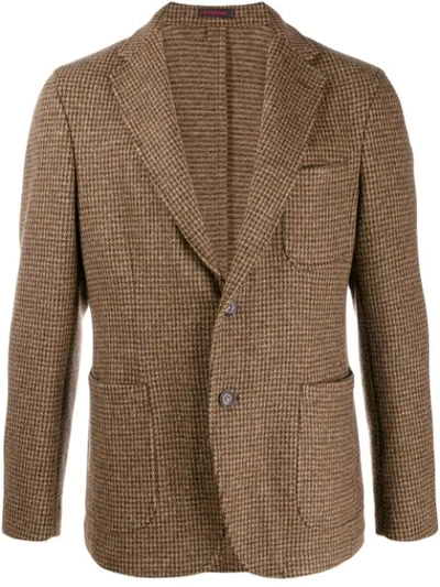 The Gigi Single-breasted Houndstooth Blazer In Brown