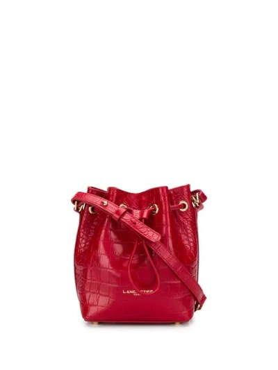 Lancaster Croc Effect Bucket Bag In Rouge