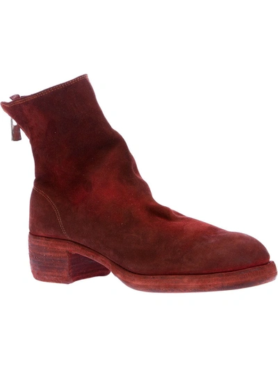 Guidi Distressed Zip-up Boot In Red