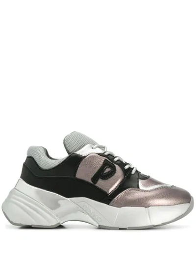 Pinko Colour Blocked Chunky Low Top Sneakers In Silver