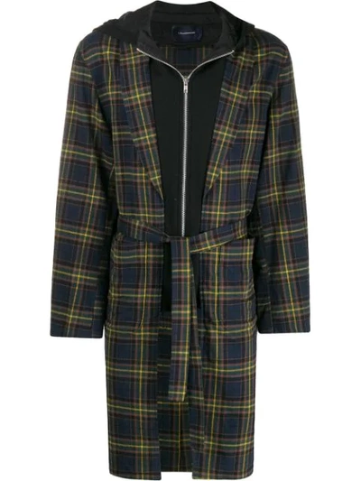 Johnundercover Checked Layered Hooded Coat In Green