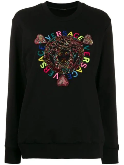 Versace Embellished Medusa Logo Embroidered Sweatshirt In Black