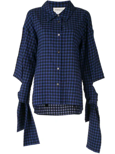 Portspure Tied Cuffs Checked Shirt In Blue
