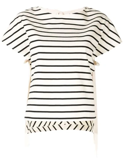 Portspure Striped High Low T-shirt In White