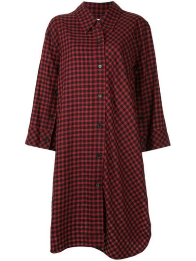 Portspure Checked Shirt Midi Dress In Red