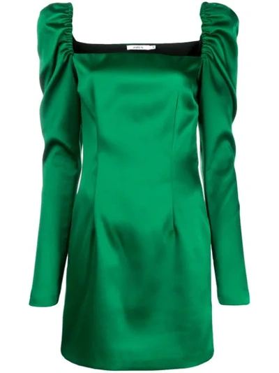 Amen Satin Puffed Shoulder Dress In Green