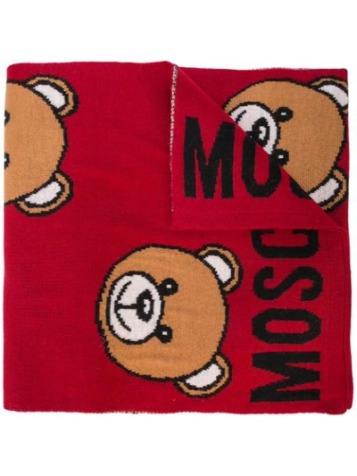 Moschino Teddy Bear Intarsia Scarf In Red