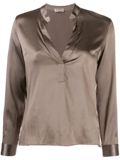 Blanca V-neck Blouse In Grey