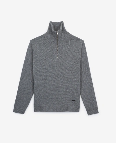 The Kooples Formal Grey Sweater W/leather Shoulder Patch In Middle Gray