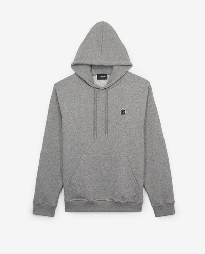 The Kooples Grey Cotton Sweatshirt Skull Badge In Middle Gray Melange