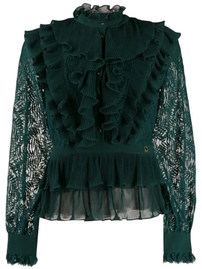 Just Cavalli Ruffled Trimmed Blouse In Green