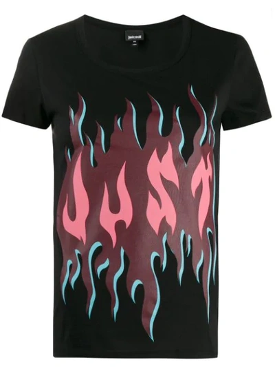 Just Cavalli Flame Graphic Print T-shirt In Black