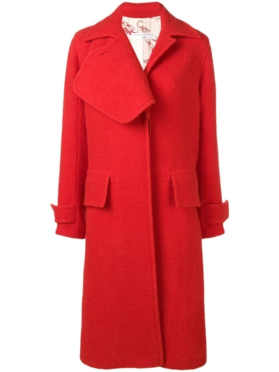 Victoria Beckham Textured Asymmetric Lapel Coat In Red