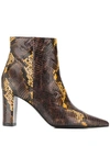 Marc Ellis Snakeskin Effect Block Heel Boots In Brown