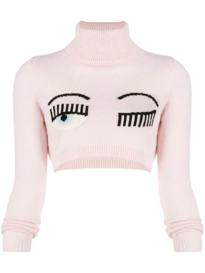 Chiara Ferragni Embroidered Eye Lash Jumper In Pink