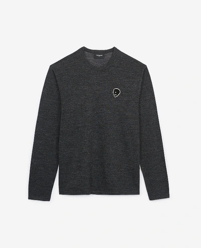 The Kooples Flowing Wool Flecked Grey T-shirt With Badge In Dark Gray Melange